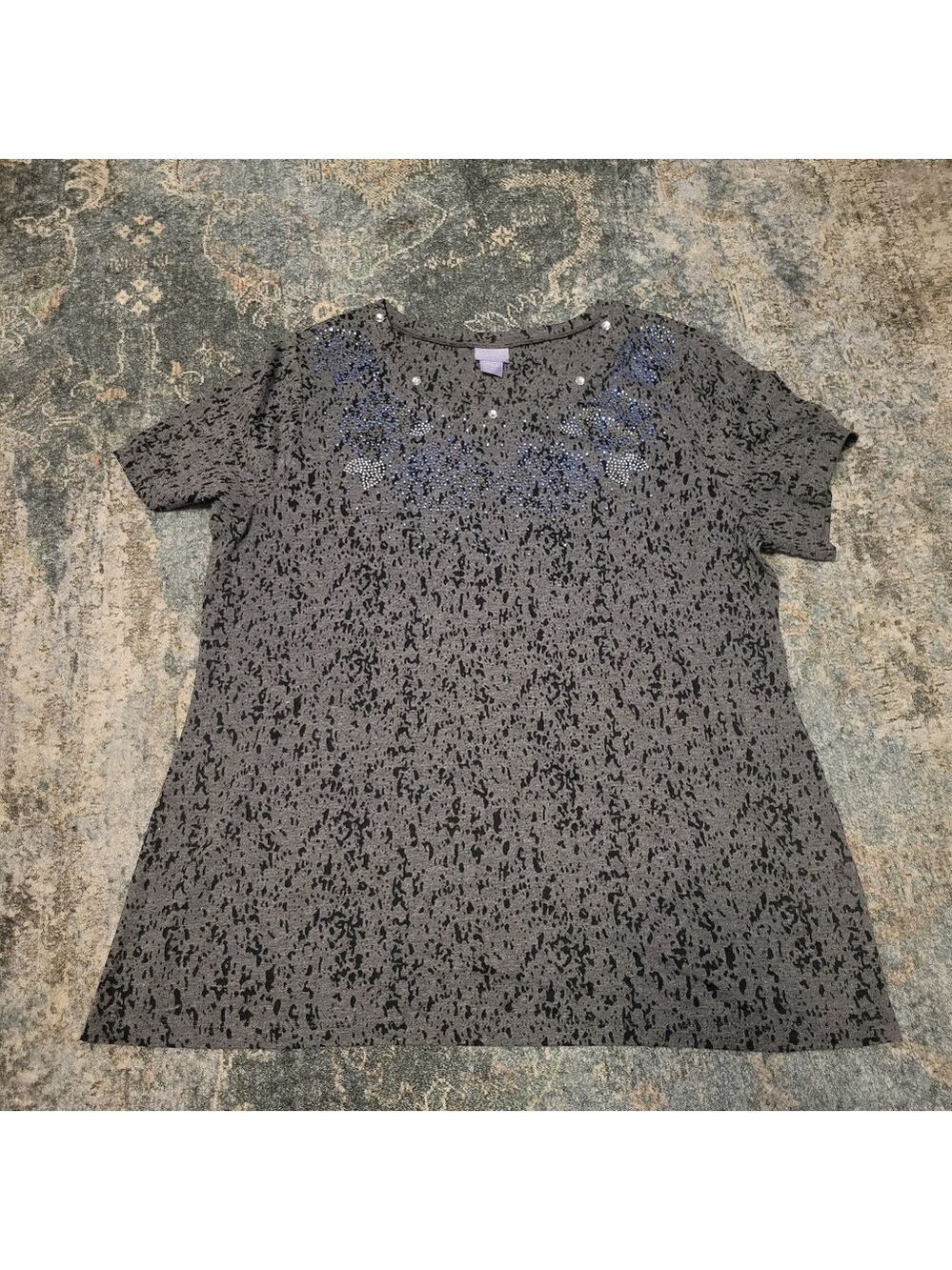 Laura Scott Black and Blue Short Sleeve Top Size 1X